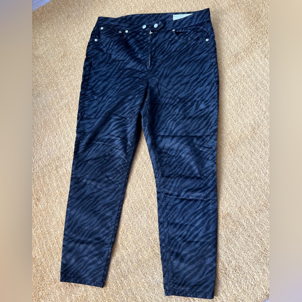 Rag & Bone 32 denim pants, black velvet animal 🦓 print  soft texture